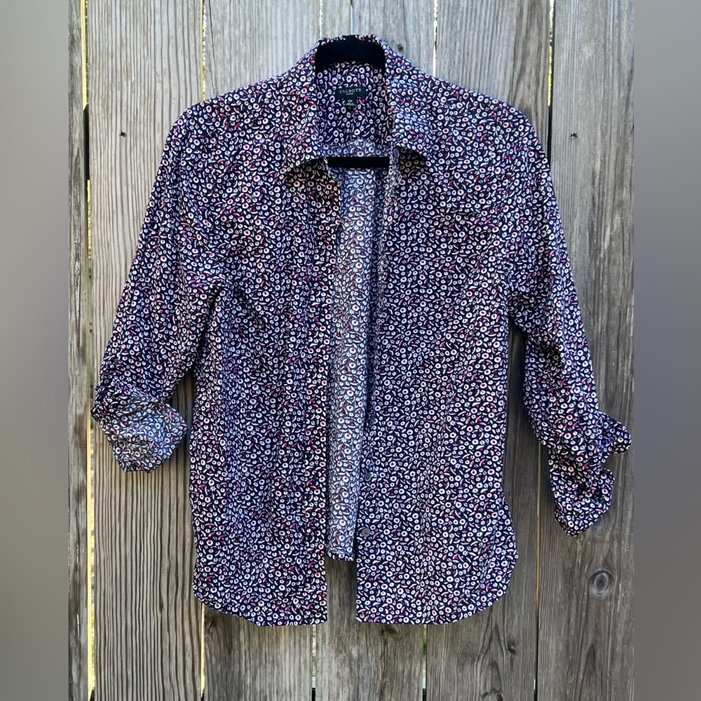 TALBOTS Floral Print Button Down Long Sleeve Shirt Women’s 12 Petite
